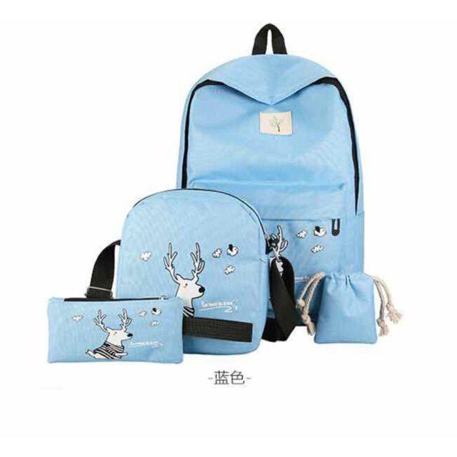 4 Piece Set Of Nylon Printed Backpacks