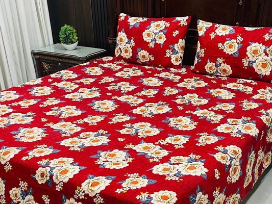 3 Pieces Cotton Printed Double Bedsheet