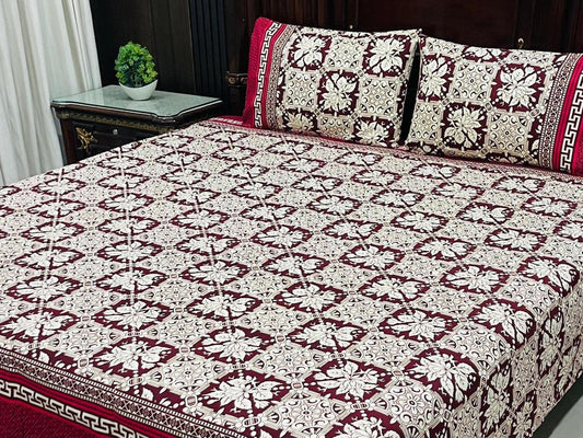 3 Pieces Cotton Printed Double Bedsheet