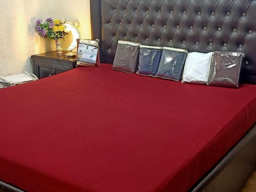 Terry Cotton Plain Double Bed Mattress Cover