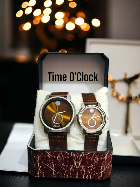 Premium Leather Couple's Watch Set